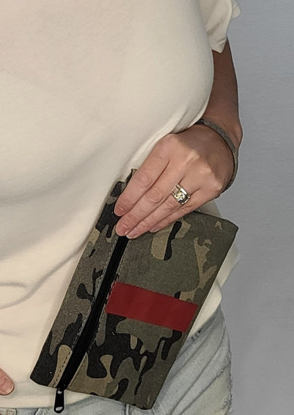 Red Stripe Camo Wristlet Clutch with Black Zipper