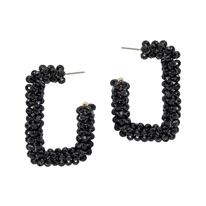 Black Crystal Rectangle Hoop Earrings